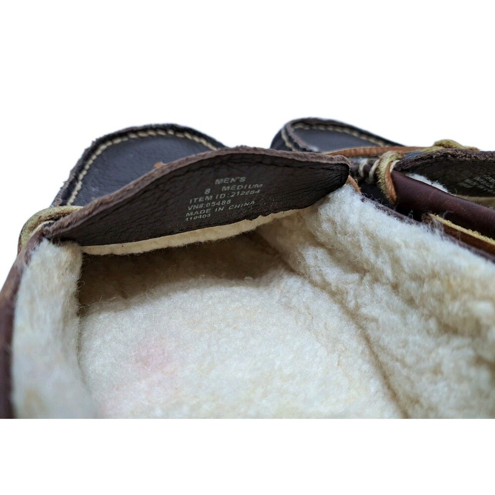 LL Bean Men's 8 Wicked Good Leather Shearling Moccasin Brown Slippers - Picture 9 of 10